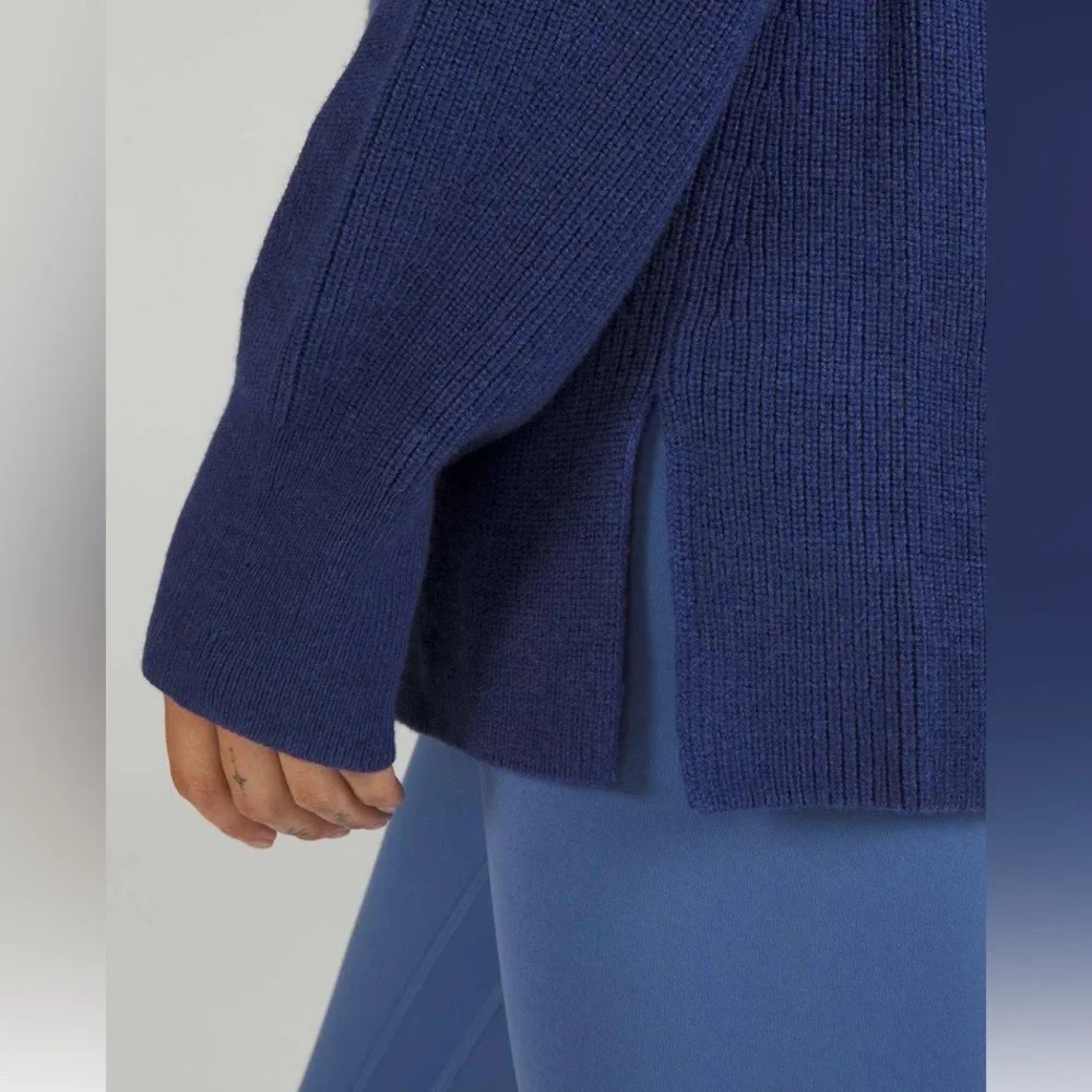 Lululemon Merino Wool Blend Ribbed Crewneck Sweater, Heathered Psychic Blue, 12 - Picture 4 of 9